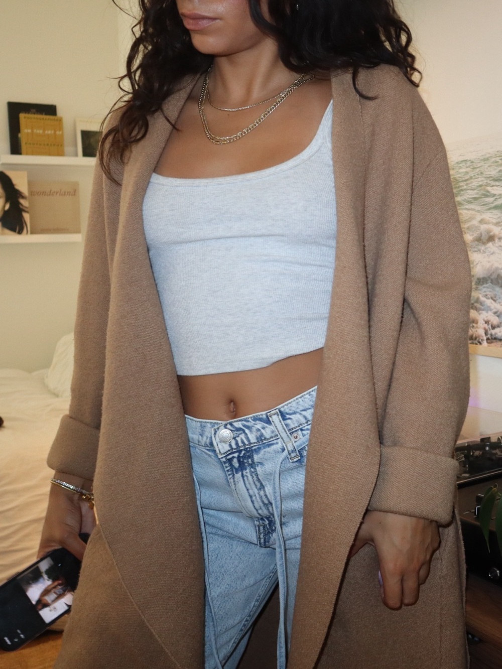 Vintage Tan Wool Blend Long Coat